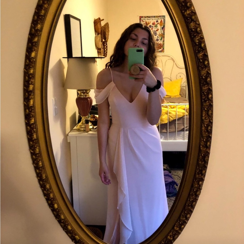 David’s Bridal Pink Off-Shoulder Dress